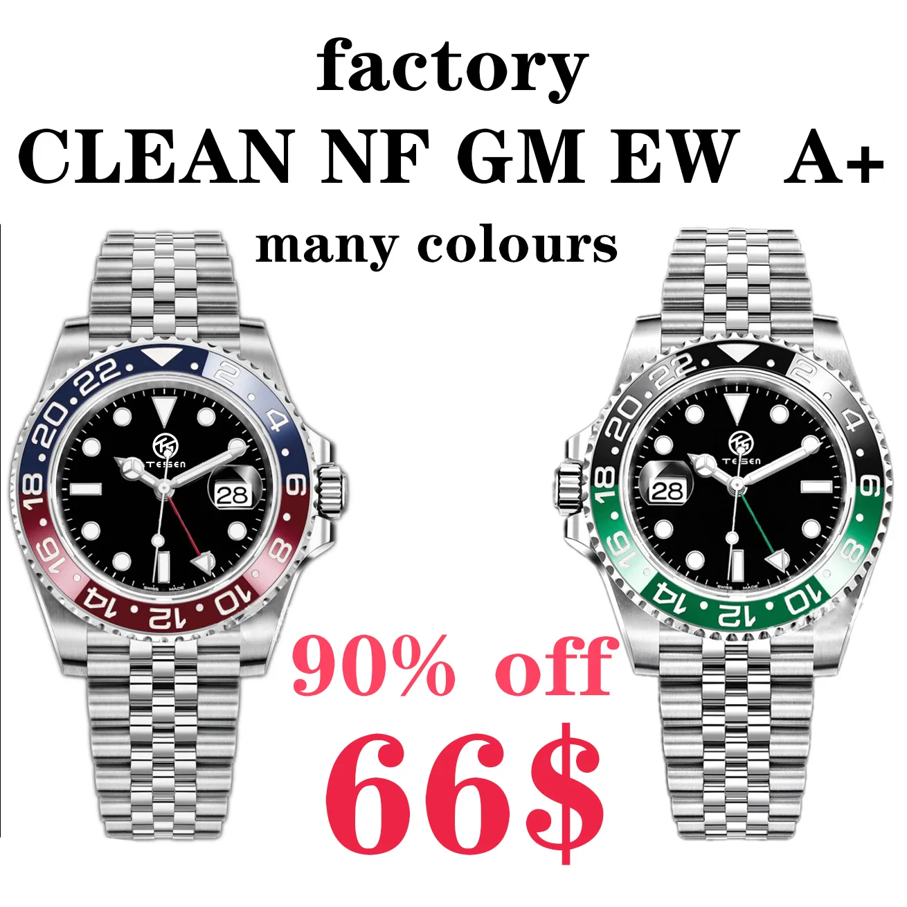 NF Clean VR GM AA Luxury Mens 시계 이중 시간대 지대 ETA 2836 3186 3285 자동 기계식 다이빙 스포츠 좌파 녹색 패션 남성 GMT 시계 세라믹 발광 방수