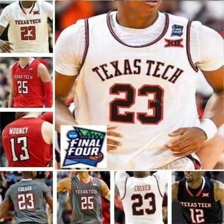 SJ NCAA College TTU Texas Tech Basketball Jersey 21 Khavon Moore 23 Jarrett Culver 24 Avery Benson 25 Davide Moretti cousu sur mesure