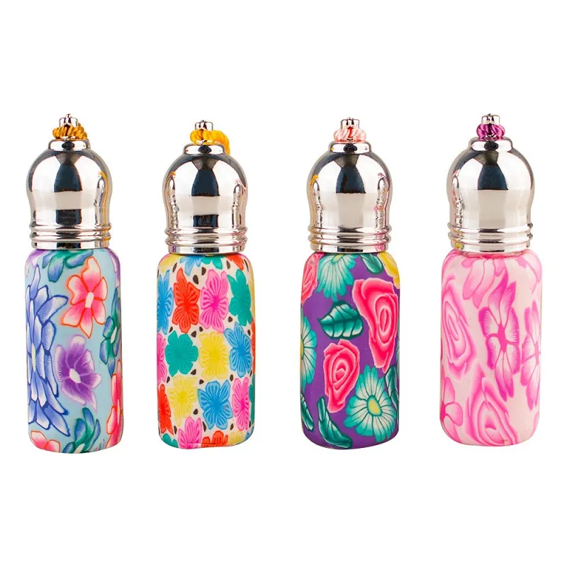 6 ml Tassel Soft Clay High-End Parfym Bottle Roll-On Essential Oil Flaskor Creative Mini Floral Printed Sub-Bottling Cars Dekor gåva