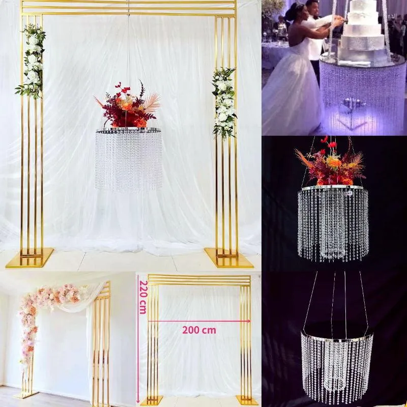 Party Supplies 220 CM Luxury Fashion Welcome Door Arch Flower Background Crystal Cake Stand Stainless Steel Dessert Table For Feast Food