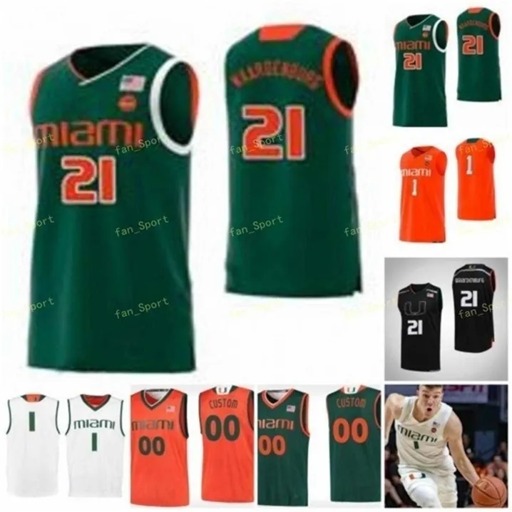 SJ NCAA College Miami Hurricanes Basketball Jersey 0 Chris Lykes 1 Dejan Vasiljevic 2 Isaiah Wong 3 Nysier Brooks Custom Stitcheded