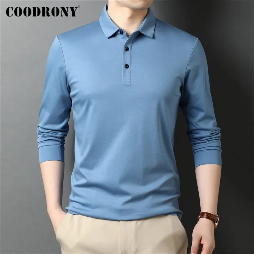 Men Polos Coodrony Brand Spring الخريف عالي الجودة الكلاسيكية غير الرسمية اللون النقي 100 ٪ من القطن الطويل الأكمام البولو-شيرت الرجال قمم C5069 220922