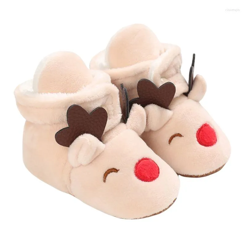 Boots 2022 Chirstmas Unisex Baby Fleece Booties Born Boys Girls Cartoon Plush Cotton Shoes Soft Sole Warm Winter Infant Slippers
