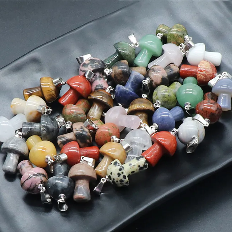 Natural Crystal Stone Mushroom Pendant Party Favor Pink Crystal Chakra DIY Jewelry Making Necklace