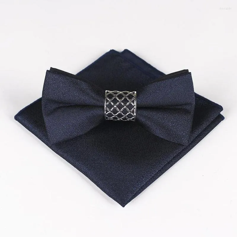 Bow Ties slips Set män vintage svart marinblå silver vinröd bröllopsklänning metallkärna mens och näsdukssatser slips för