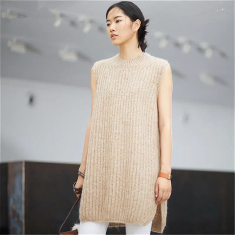 Women's Vests Women's Arrival Hand Made Wool Oneck Knit Women Streetwear Solid Open Hem Loose Vest Sweater One&over Size