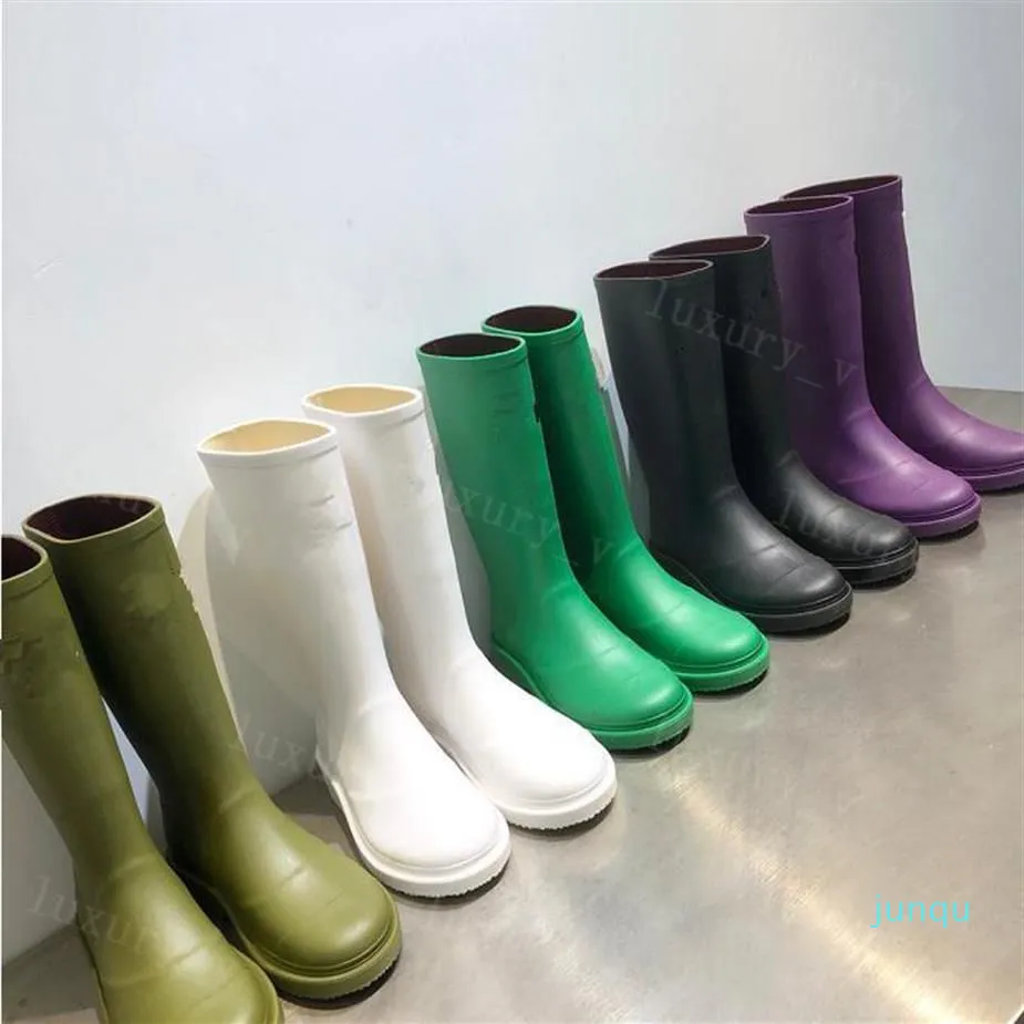 مصمم المطر أحذية النساء أحذية سوداء ريف المطاط الحذاء PVC Rainboots المظهر BURST WATTER أعلى أخضر أبيض قدم ناعم ناعم الماء