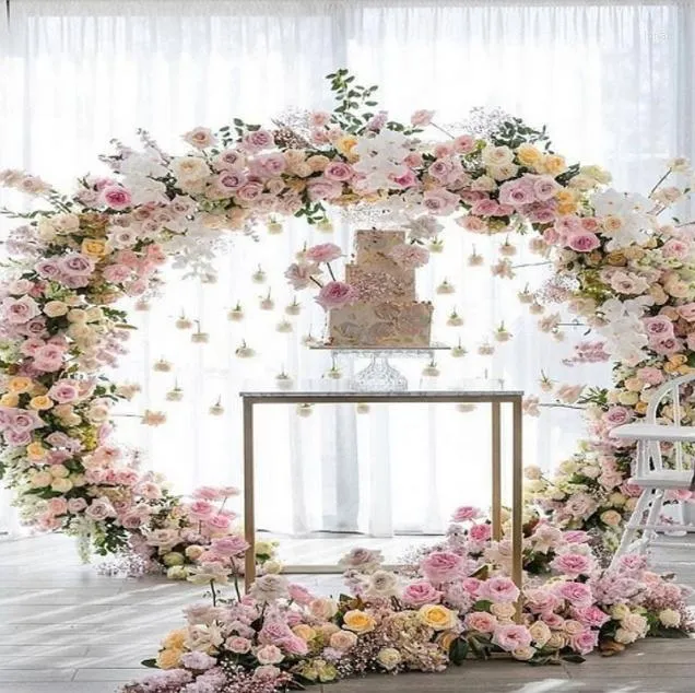 Décoration de fête 6 pieds x 6 pieds, arc de mariage rond en fer, conception d'orchidée suspendue, balançoire à gâteau suspendue