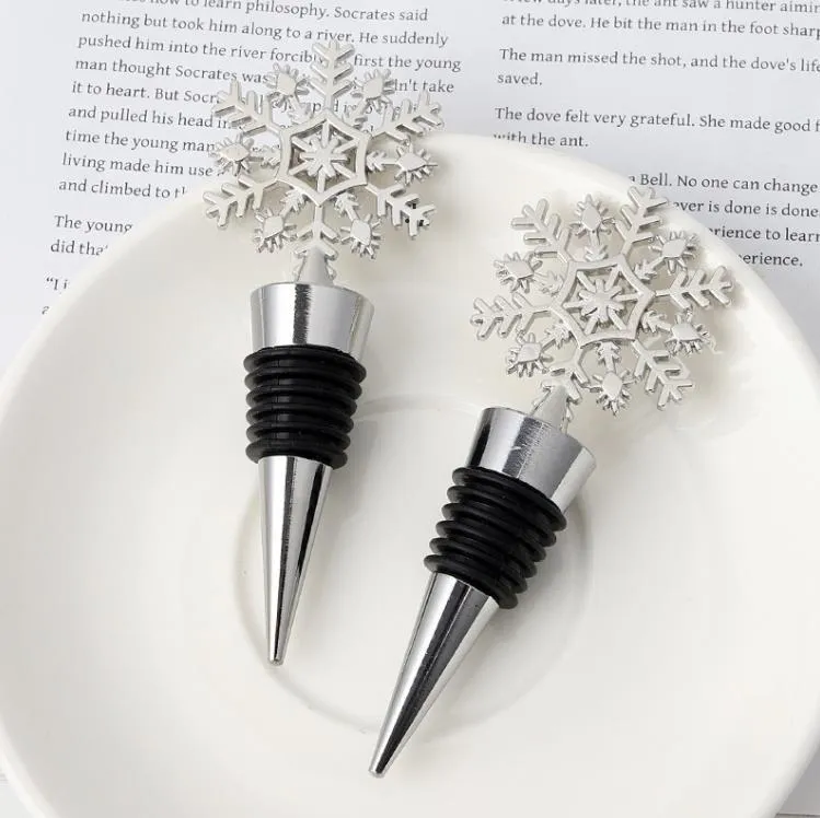 Bar Tools Winter Wedding Favors Silver Finished Snowflake Wine Stopper with Simple Package Christmas Party Decoratives BHB15665