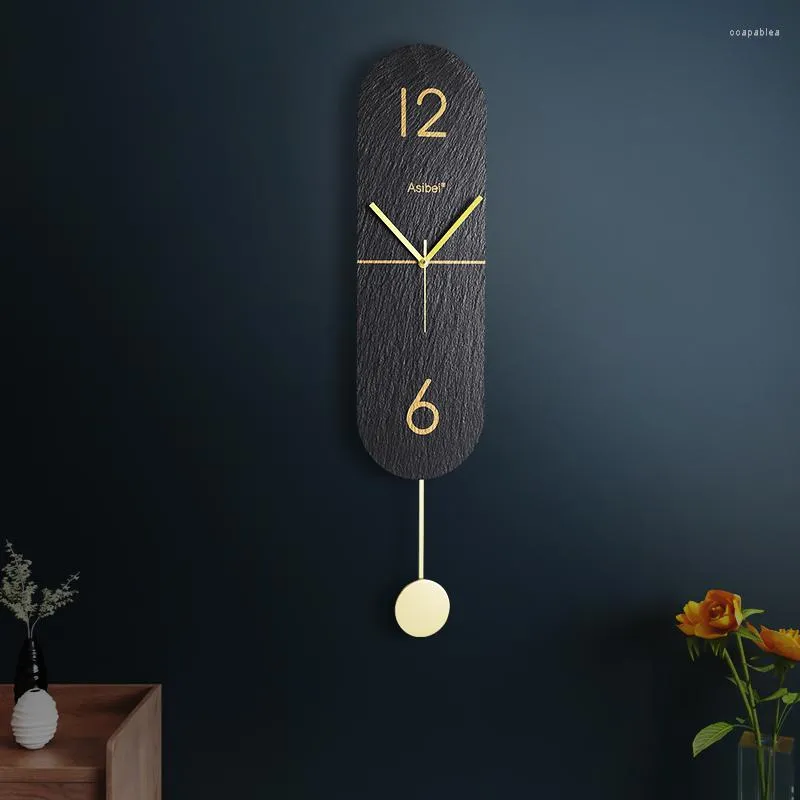 Horloges murales longue horloge numérique Simple métal créatif avec pendule autocollants sans poinçon Art ardoise naturelle décor à la maison Klok B