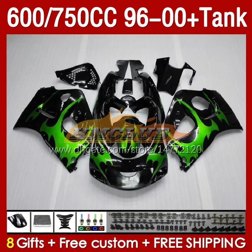 Fairings & Tank For SUZUKI SRAD GSXR 600 750 CC 600CC 750CC 96-00 Body 156No.3 GSXR750 GSXR-600 GSXR600 96 97 98 99 00 GSX-R750 1996 1997 1998 1999 2000 Fairing green flames