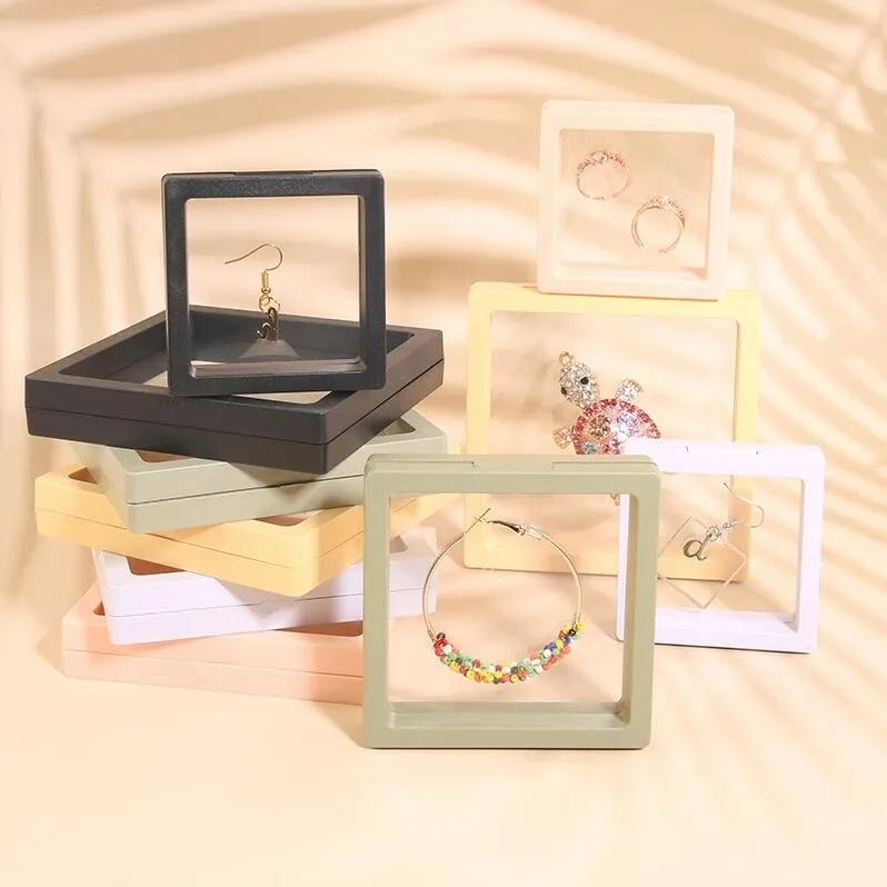 PE Film Jewelry Storage Box 3D Transparent Floating Ring Case Earring Necklace Bracelet Display Holder Dustproof Exhibition Ornament Cases