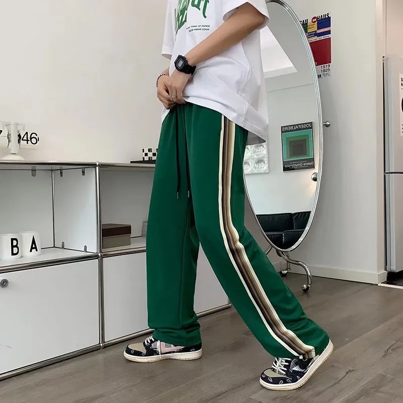 Mens Striped Vintage Track Pants Green Casual Baggy Trousers Mens Striped Vintage Track Pants Green Casual Baggy Trousers