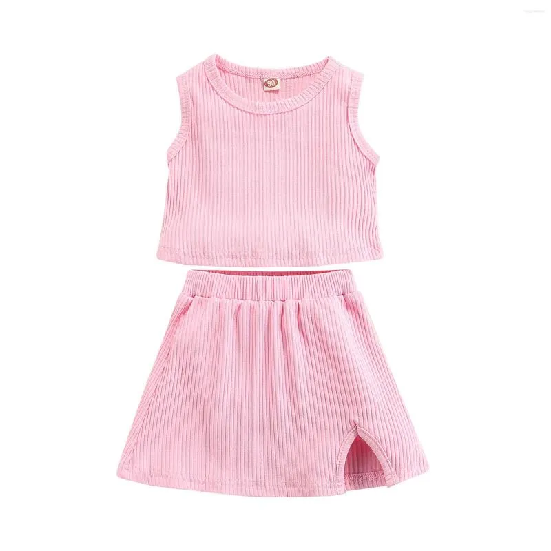 衣料品セット2022幼児2 PCS夏の衣装ベビーガールリブラウンドネックタンクトップスリットスカート6M-5T