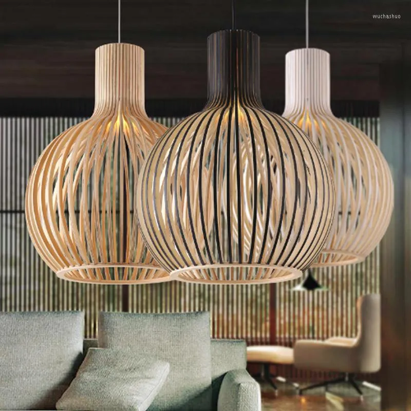 Lampy wiszące nowoczesne drewno E27 Lampa żarówka Norbic Domowe dekorowanie salonu ptak klasa czarna oświetlenie LED