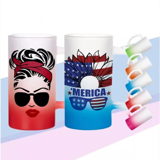 16oz Sublimation Frosted Gradient Glass Mugs Thermal Transfer Blank Glass Cups with Handle DIY Coffee Water Bottle US Warehouse B6
