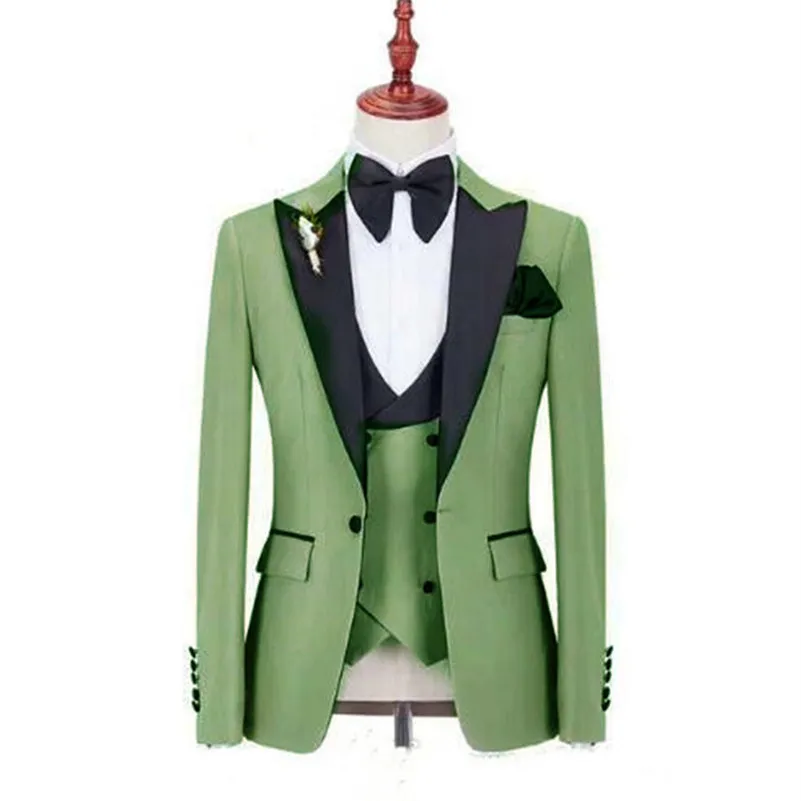 Handsome One Button Groomsmen Peak Lapel Groom Tuxedos Mens Wedding Dress Man Jacket Blazer Prom Dinner suits Jacket Pants Tie Vest W992