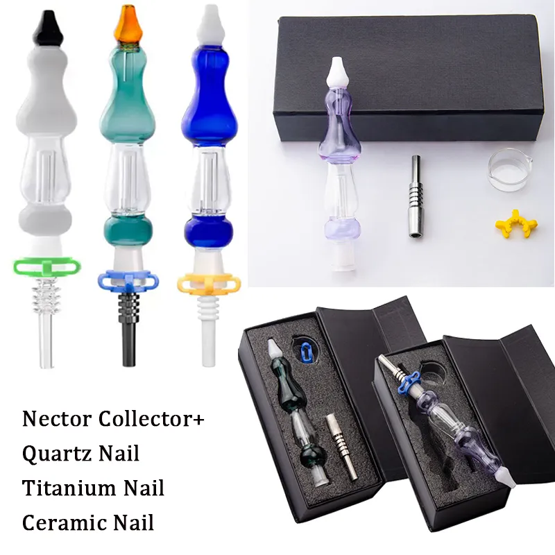 Nector Collector NC Shishas Rauchpfeifen Smooth Hit Long Calabash Style Pro Bubbler Glasbong Nector Collectors Oil Dab Rigs mit Titan-Quarznägeln