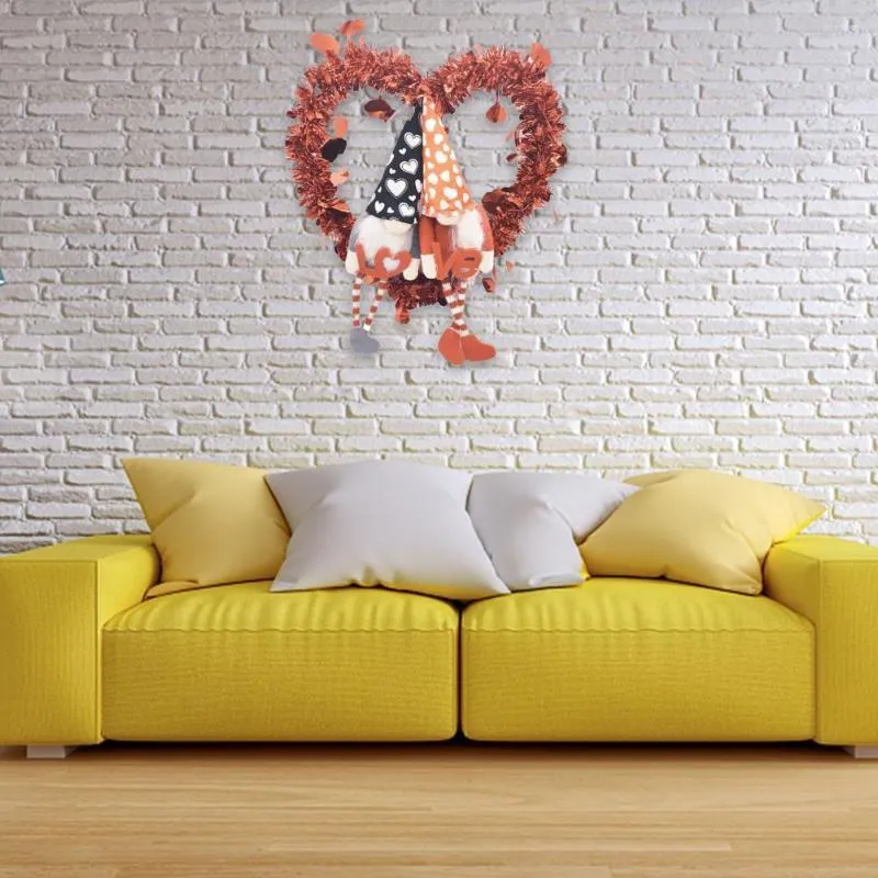 Fiori decorativi Lunga durata Ghirlande di bambole gnomo dal design ecologico a forma di cuore per San Valentino