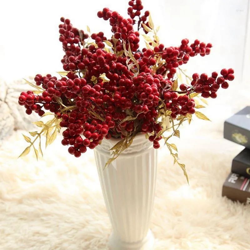 Decorative Flowers Christmas Decor Artificial Foam Beain Flower Branches Red Berries For Wedding Decoration DIY Home Tabletop Fake