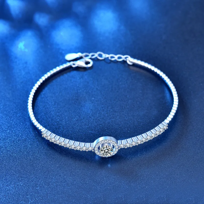 DLZ Fashion 925 Sterling Silver Charm Bracelet para mulheres com joias brilhantes de pedra redonda