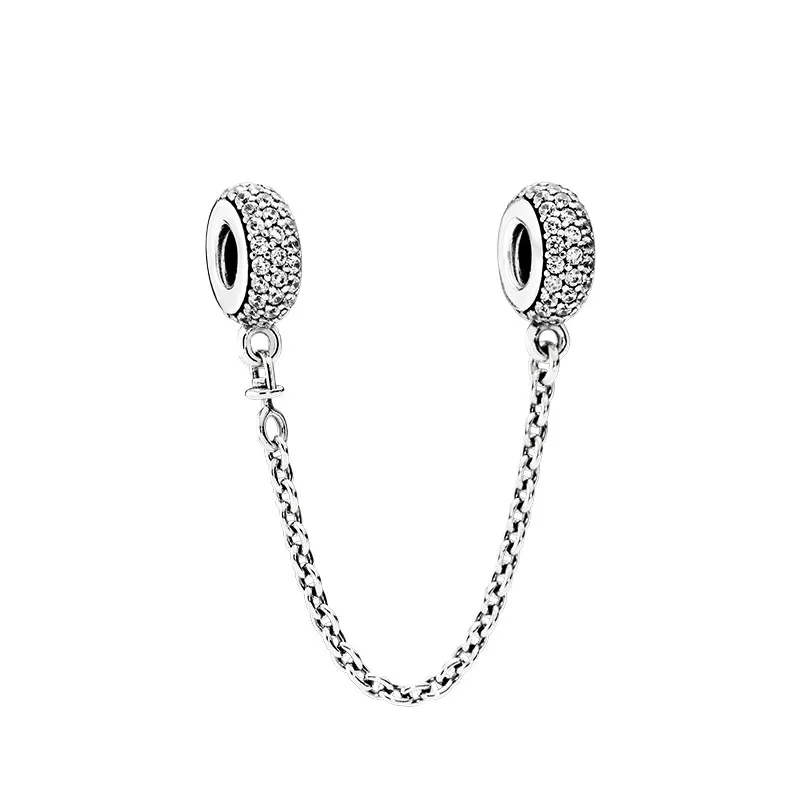 Sparkling Pave 925 Silver Safety Chain Chain Charm Женщины ювелирные изделия DIY аксессуары с оригинальной коробкой для браслета для змеи Pandora