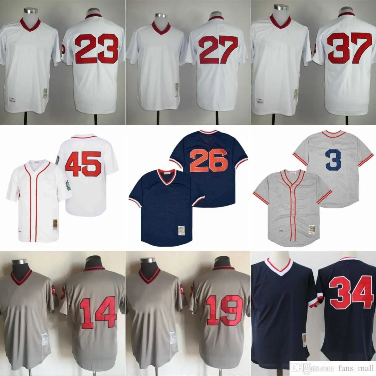 1938 Throwback Vintage Baseball 34 David Ortiz Jerseys NCAA Stitched 26 Wade Boggs 14 Jim Rice Jersey Breathable Sport Navy Blue Pullover White Grey