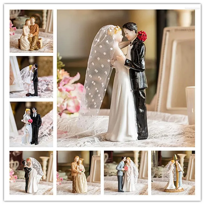 パーティー用品手作りのウェディングケーキトッパー花嫁と花groom樹脂の置物装飾のための素朴なトッパー抽象カップル