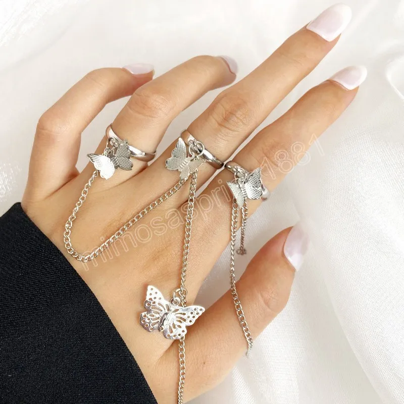 Set di anelli vintage a forma di farfalla con dito color oro e argento le donne, con ciondoli, anello da donna, regalo di gioielli con geometria alla moda