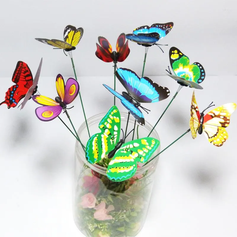 Decorative Flowers Simulation Butterfly Stakes Waterproof PVC Plunger Garden Flower Bed Patio Plant Pot Yard Ornament Desktop Decoration