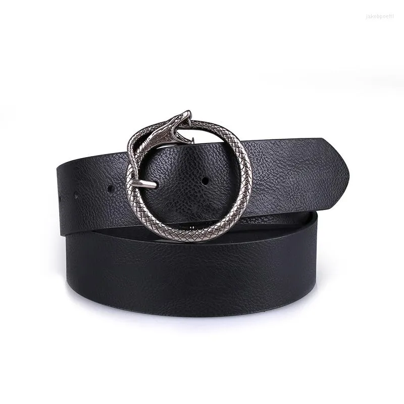 Belts Famale Vintage Snake em forma de fivela designer de cinto de fivela moda damas pretas redondo punk rock para mulheres