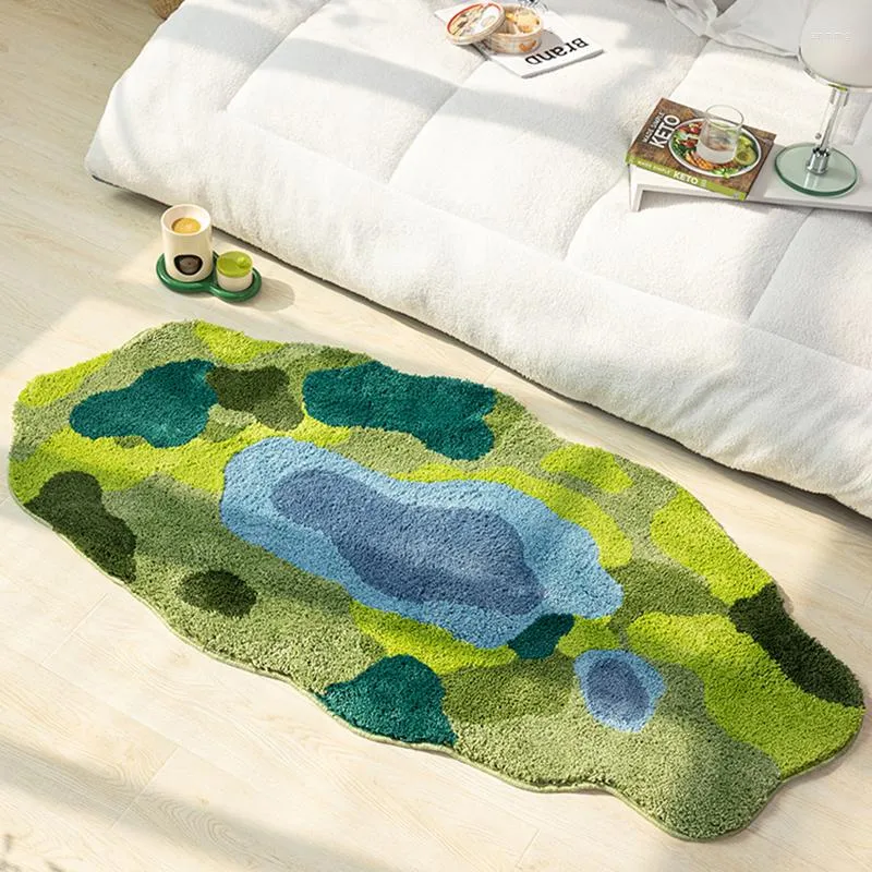 Carpets Nordic Tufting Moss Bedroom Rug Soft Long Fluffy Plants Sea Bedside Carpet Area Floor Pad Mat Doormat Aesthetic Home Room Decor