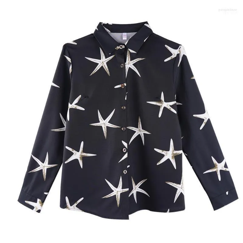 Kvinnors blusar Kvinnors skjortor Neatie Kiddie Office Ladies ol Long Sleeve Chiffon Shirt Starfish Print Elegant Business Blus Tops