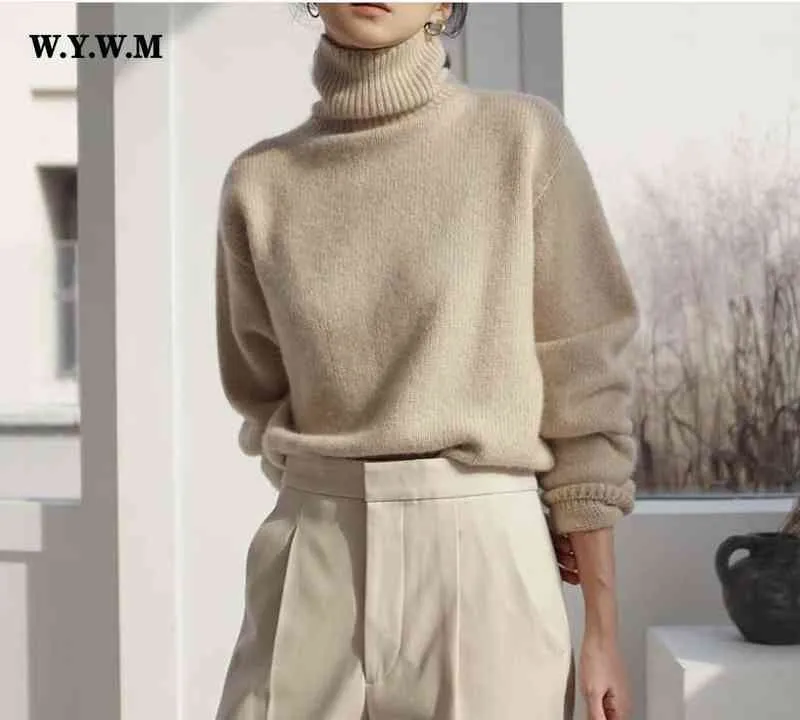 Women's Sweaters Wywm Cashmere Elegant Turtle Neck Women Sweater Soft Knitted Basic Sweaters O Neck Loose Warm Female Sweaters Jumper J220915