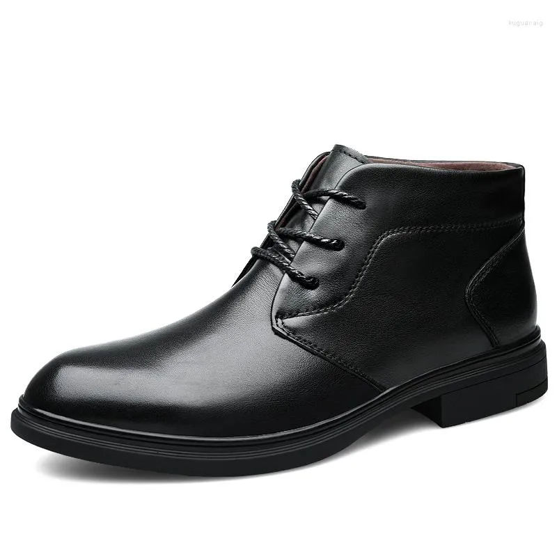 Boots High Quality Men Casual Large Size Business Office Formal Dress Genuine Leather Pointed Toe Gentleman Shoes Ankle Boot Man