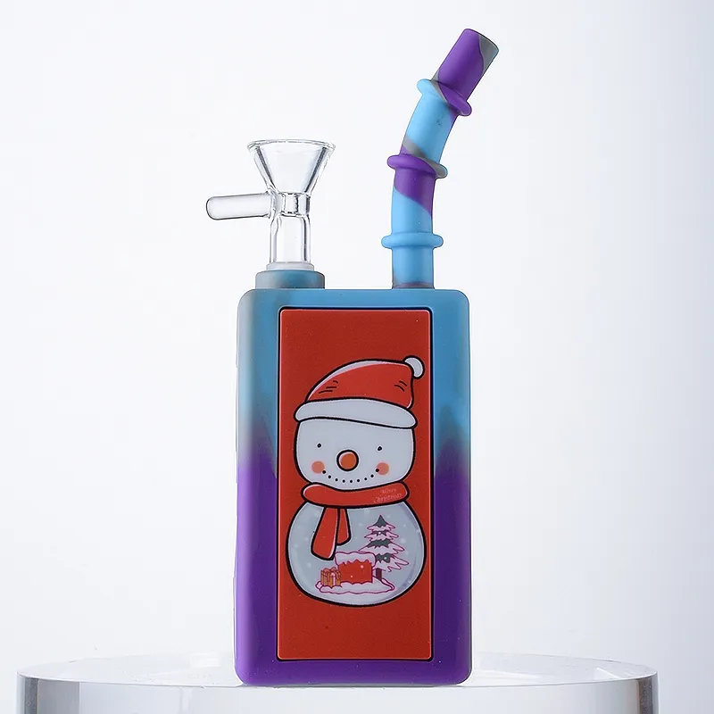 7 pouces mini petit narguilé style de noël bouteille de boisson bang en silicone narguilés plates-formes pétrolières bangs en verre de noël 14mm conduites d'eau communes dab rig avec bol