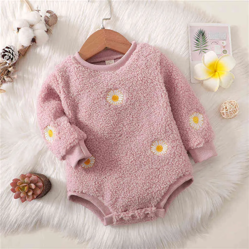 Rompers Herbst Neugeborene Kind Mädchen Fleece Strampler Playsuit Blumenbaumwolle Langarm Baby Jumpsuit Neugeborene Kleidung J220922