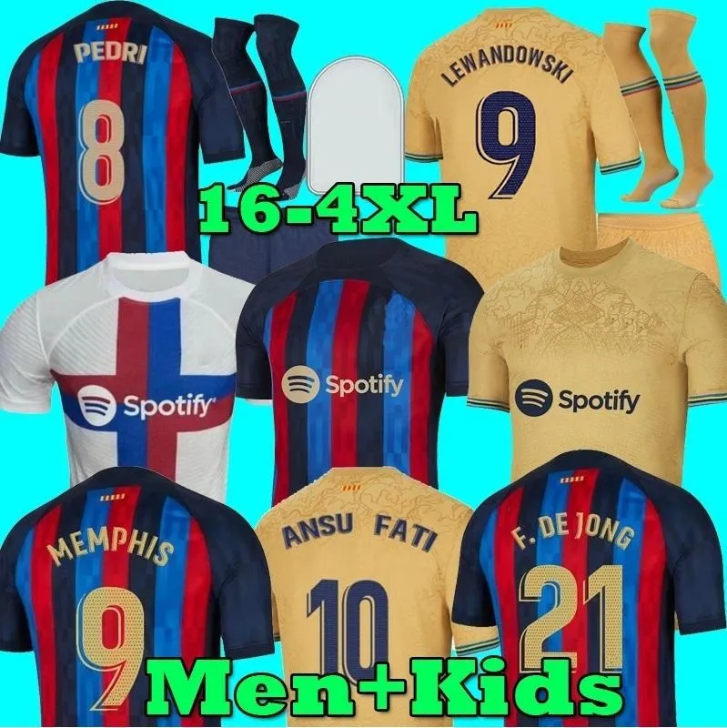 Camisetas de Football Lewandowski Soccer Jersey Memphis Pedri Barcelonas Raphinha Ferran 21 22 23 ANSU FATI 2022 2023 KIT Shirt Youth Men Men Kids with Socks Assiforms 4XL