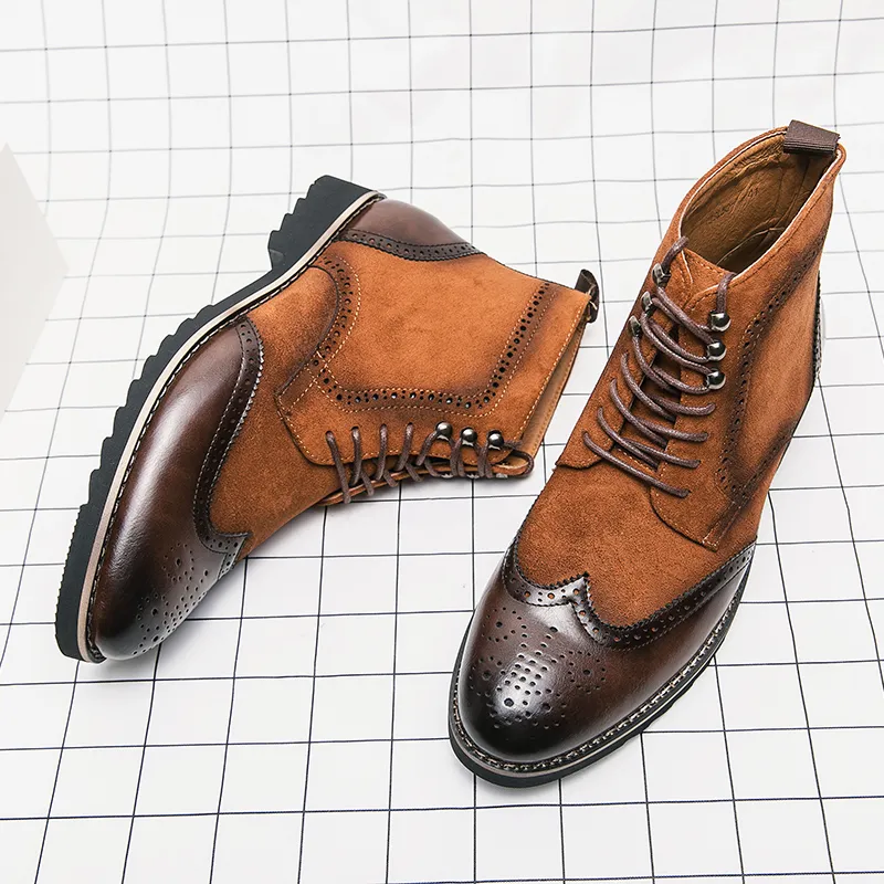 Brogue Boots British Style 830da Men schoenen persoonlijkheid PU ing faux suede klassiek gesneden kanten mode casual straat dagelijkse ad204