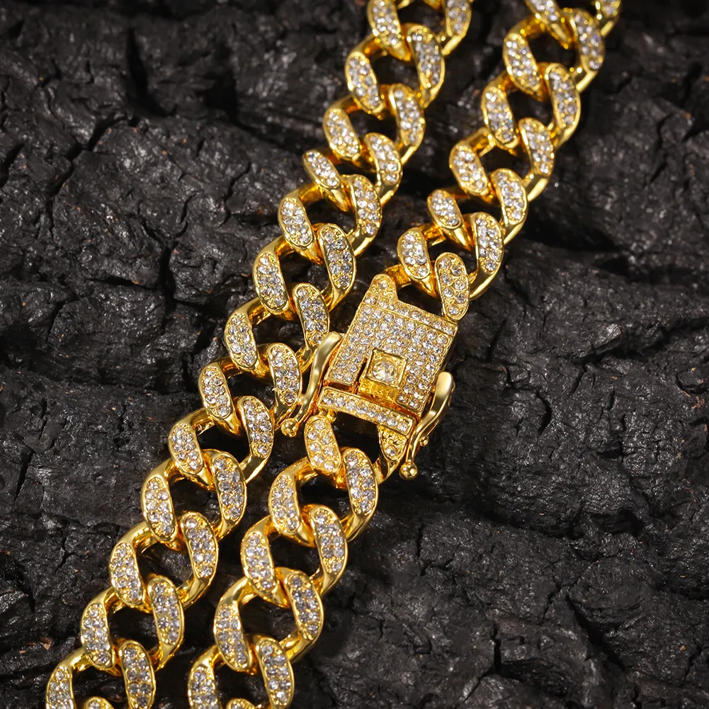 Mens Iced Out Chain Hip Hop Jóias Colar Pulseiras Ouro Prata Miami Cuban Link Chains Colares324Q