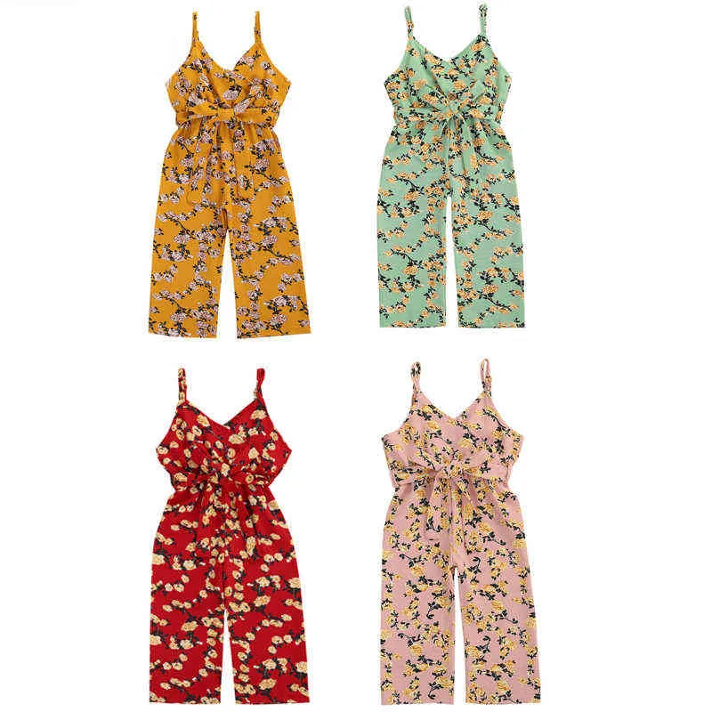 Rompers 2020 Summer Baby Girls Overalls 16y Romper Floral Print babykläder ärmlösa bälte Nyfödda jumpsuits J220922