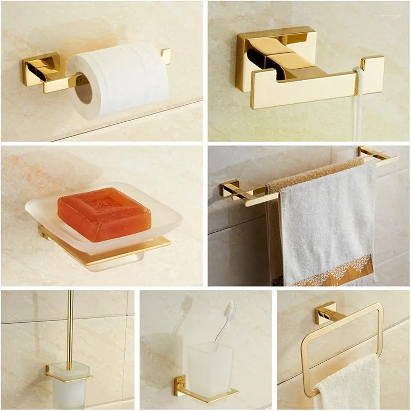 Set di accessori da bagno Portasciugamani semplice dorato Hardware in acciaio inossidabile dorato Gancio per accappatoio Porta scopino Portasapone Accessori da bagno