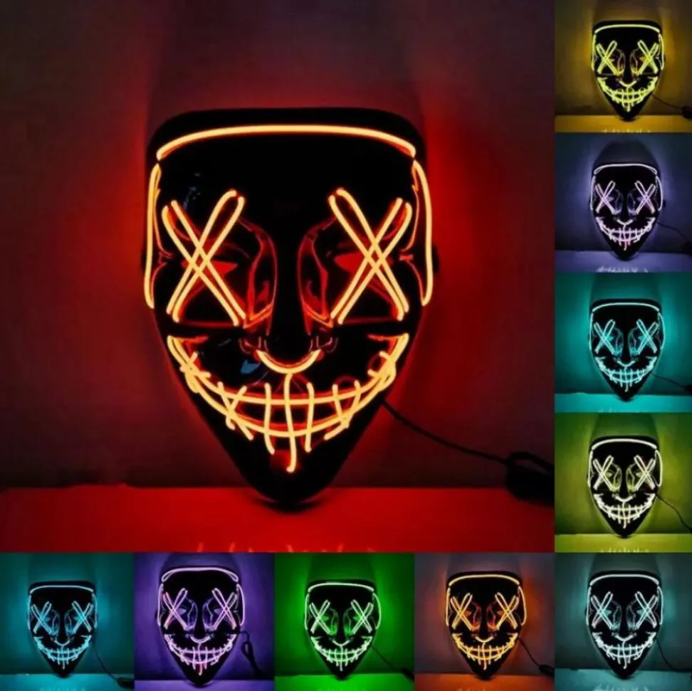 Halloween Horror Mask Cosplay Led Mask Light up EL Wire Scary Glow In Dark Masque Festival Supplies GC0924x2