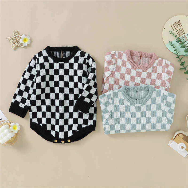 Barboteuses Mode Nouveau-né Bébé Printemps Automne Vêtements Bébé Vêtements Pour Fille Garçon Plaid Tricoté Barboteuse Combinaison Bébé Barboteuse 024M J220922