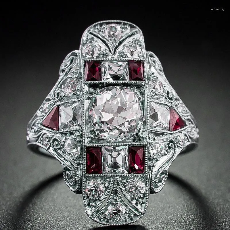 Pierścienie klastra 925 Sterling Silver Retro Diamond Woman i mężczyźni Weddencja biżuterii dla par wypełnionych kobiet luksus zaręczynowy