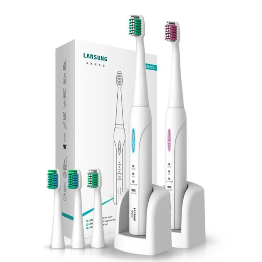 SN901 Ultrasonic Sonic Electric Toothbrush Rechargeable Tooth Brushes With 4 Pcs Replacement Heads 2 Minutes Timer Brush309b