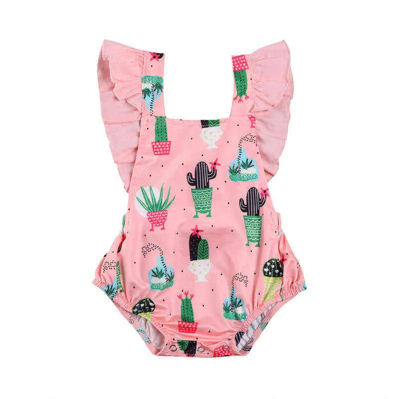 Rompers 2021 Summer Fashion Baby Girls Clothing Bodysuits Cactus Print ärmlös bomullsknapp Jumpsuits J220922