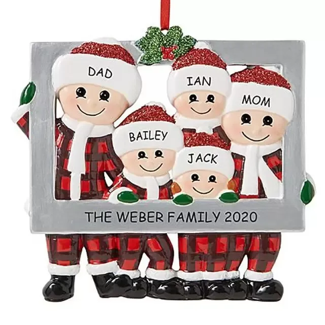 PVC soft rubber Christmas Decorations Cute Christmas Family Ornament Red Plaid Santa Claus Pendant DIY Name Photo Frame Xmas Tree Ornaments Gifts