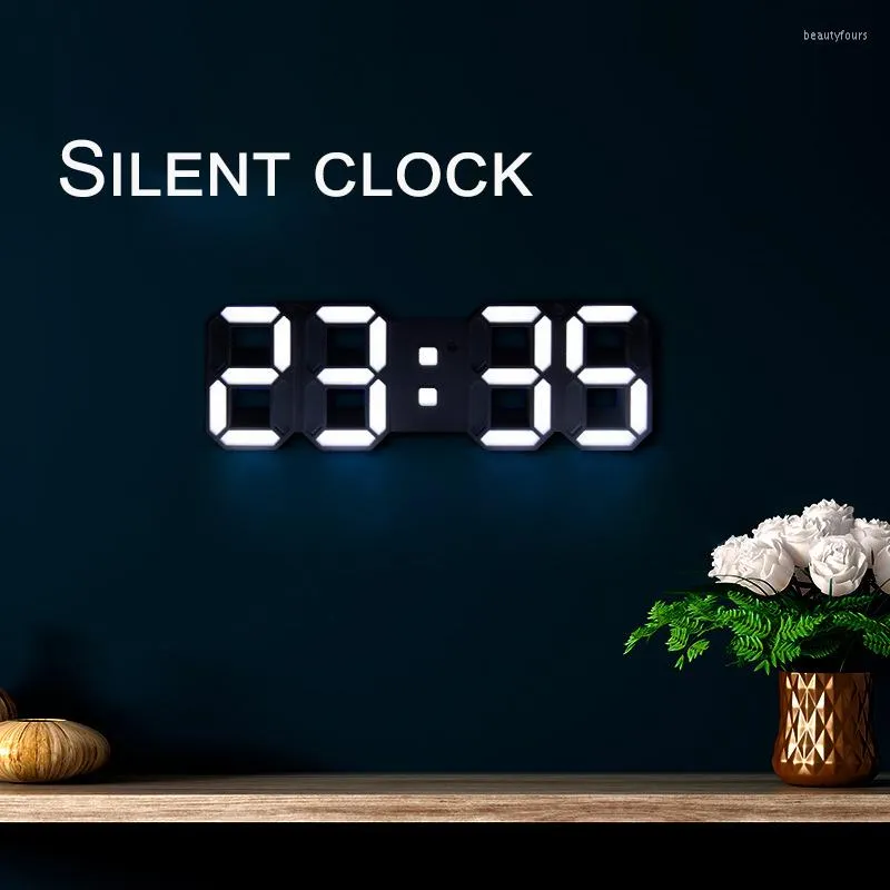 壁時計北欧のLEDデジタル目覚まし時計吊りスヌーズウォッチテーブルサイレントエレクトロニックアート時計仕掛け
