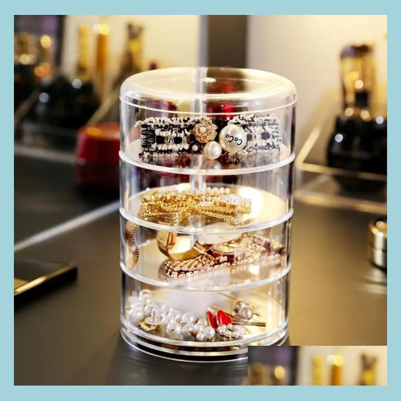 Bathroom Storage Organization 360 Degree Rotating Transparent Cosmetic Box Jewelry Mti-Layer Makeup Drop Delivery 2021 Home Garden H Dht20